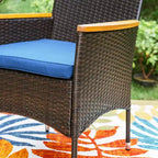 Ensemble de salle à manger d'extérieur 5 pièces avec chaises en osier avec coussins et table ronde en métal avec trou pour parasol - Bleu - Captiva Designs