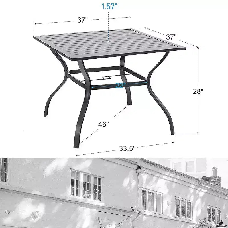 5pc Patio Dining Set with Steel Table with 1.57" Umbrella Hole & Padded Arm Chairs - Captiva Designs