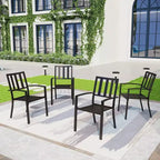 5pc Patio Dining Set with Round Table & Steel Arm Chairs with Striped Back - Black - Captiva Designs: Weather-Resistant, Non-Extension