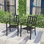 5pc Patio Dining Set with Round Table & Steel Arm Chairs with Striped Back - Black - Captiva Designs: Weather-Resistant, Non-Extension