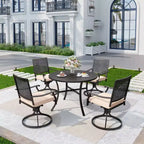5pc Outdoor Dining Set with Swivel Chairs with Cushions & Round Metal Table with Umbrella Hole - Black - Captiva Designs