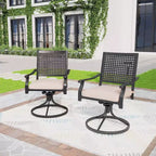 5pc Outdoor Dining Set with Swivel Chairs with Cushions & Round Metal Table with Umbrella Hole - Black - Captiva Designs