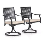 5pc Outdoor Dining Set with Swivel Chairs with Cushions & Round Metal Table with Umbrella Hole - Black - Captiva Designs