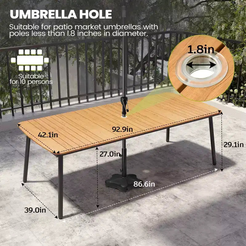 Crestlive Products 7pc Outdoor Dining set for 6 People Patio Rectangle Table Aluminum Frame with Wood-Like Tabletop and Umbrella Hole