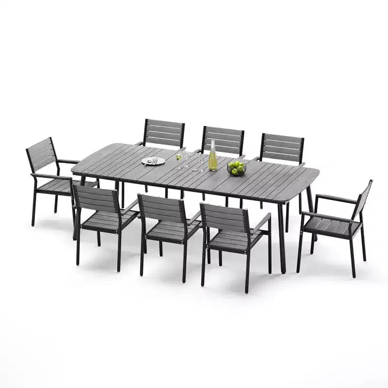 Crestlive Products 7pc Outdoor Dining set for 6 People Patio Rectangle Table Aluminum Frame with Wood-Like Tabletop and Umbrella Hole