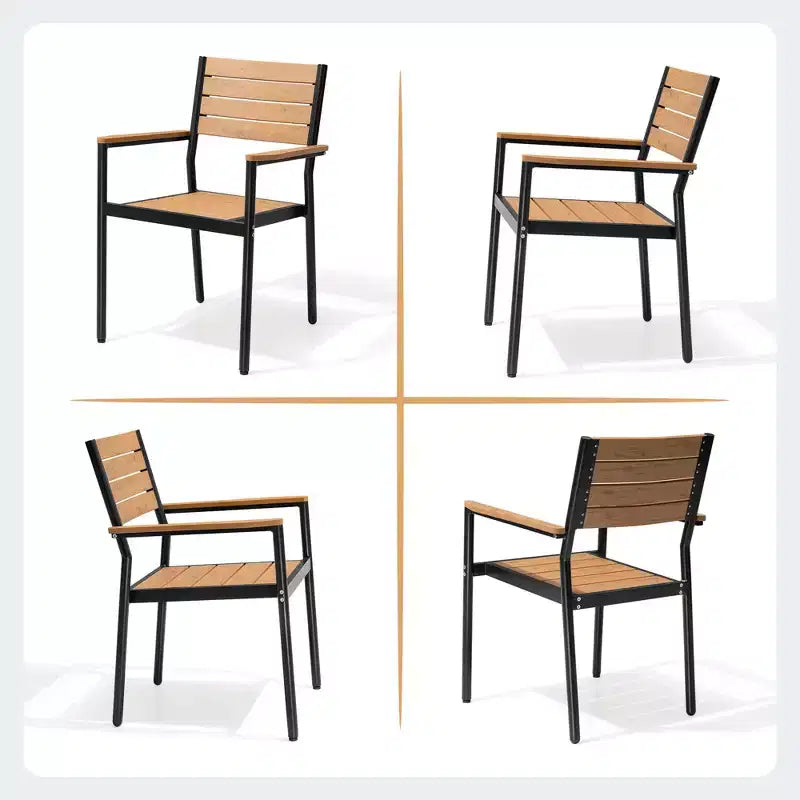 Crestlive Products 7pc Outdoor Dining set for 6 People Patio Rectangle Table Aluminum Frame with Wood-Like Tabletop and Umbrella Hole