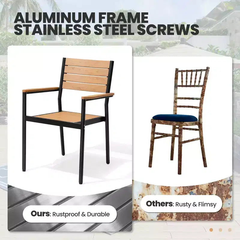 Crestlive Products 7pc Outdoor Dining set for 6 People Patio Rectangle Table Aluminum Frame with Wood-Like Tabletop and Umbrella Hole