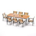 Crestlive Products 7pc Outdoor Dining set for 6 People Patio Rectangle Table Aluminum Frame with Wood-Like Tabletop and Umbrella Hole