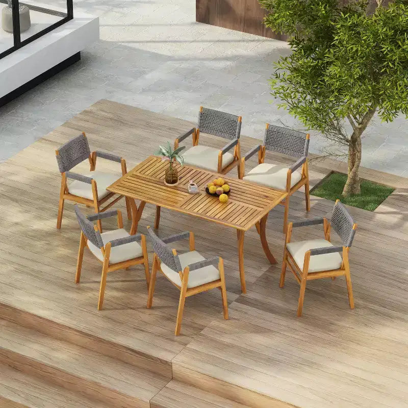 Christopher Knight Home Holomn 7 Pieces Rustic Patio Acacia Dining Set with Cushions