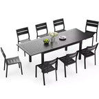 Crestlive Products 9pc Patio Expandable Dining Set Aluminum Outdoor Rectangular Table for 6 to 8 with Chairs