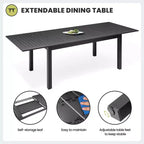 Crestlive Products 9pc Patio Expandable Dining Set Aluminum Outdoor Rectangular Table for 6 to 8 with Chairs