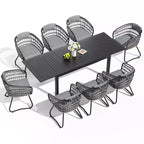 Crestlive Products 9pc Patio Expandable Dining Set Aluminum Outdoor Rectangular Table for 6 to 8 with Ratten Chairs