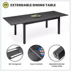 Crestlive Products 9pc Patio Expandable Dining Set Aluminum Outdoor Rectangular Table for 6 to 8 with Ratten Chairs