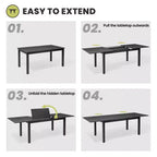 Crestlive Products 9pc Patio Expandable Dining Set Aluminum Outdoor Rectangular Table for 6 to 8 with Ratten Chairs