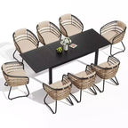 Crestlive Products 9pc Patio Expandable Dining Set Aluminum Outdoor Rectangular Table for 6 to 8 with Ratten Chairs