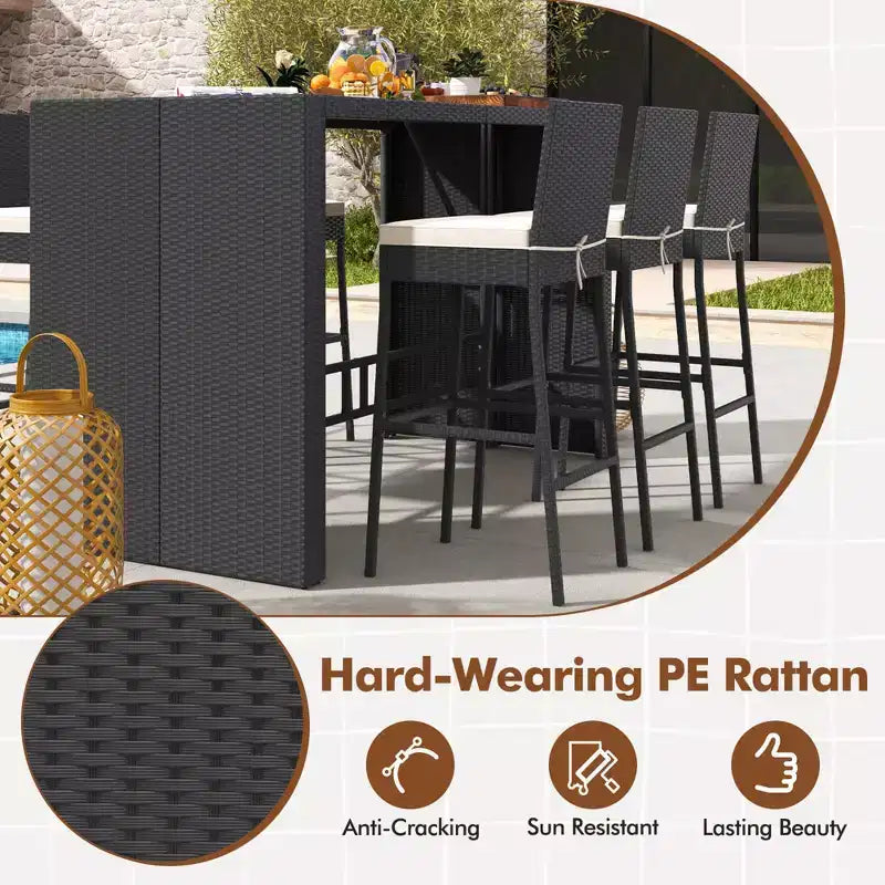 Costway 7 Pieces Patio Bar Set with Acacia Wood Tabletop & Removable Cushions Outdoor