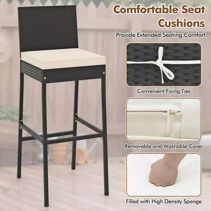 Costway 7 Pieces Patio Bar Set with Acacia Wood Tabletop & Removable Cushions Outdoor