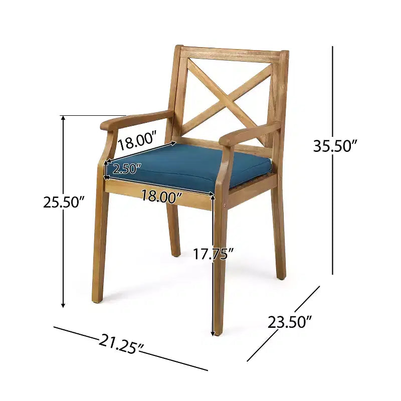 Ensemble de salle à manger d'extérieur 7 pièces en bois d'acacia Christopher Knight Home Safire avec coussins
