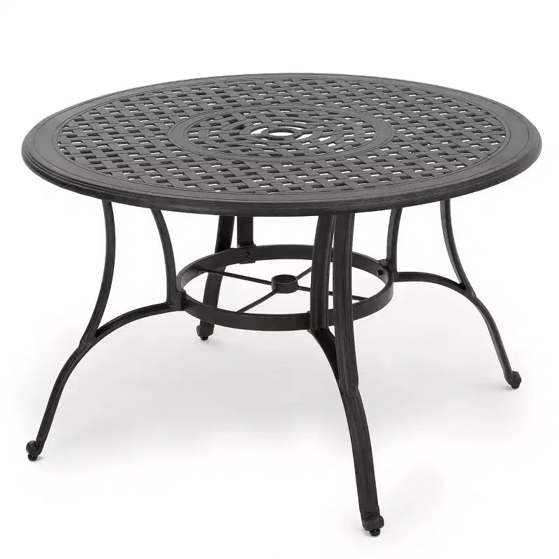 Christopher Knight Home Alfresco Outdoor Aluminum 5 Piece Dining Set with Lattice Design and Umbrella Hole, Bronze