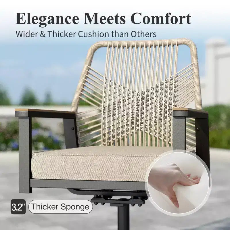 Captiva Designs 5pc Patio Slat-top Round Steel Dining Table & Beige Rattan Chairs with Thick Cushions