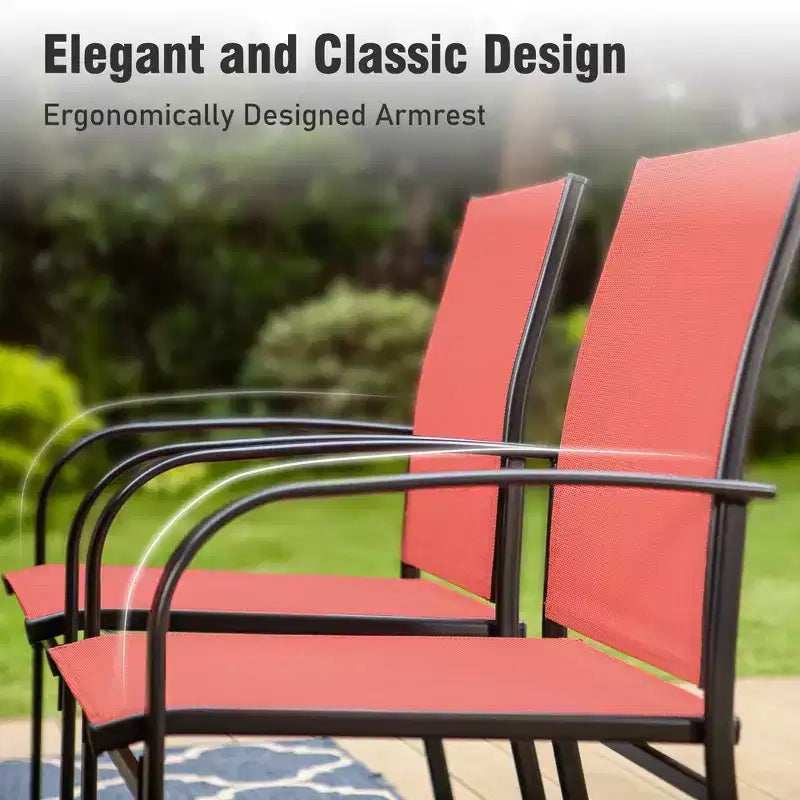 Captiva Designs 7pc Black Round Slatted Steel Table with Umbrella Hole & Textilene Chairs