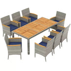 Costway 9 PCS Patio Dining Set for 8 Table and PE Rattan Chairs with 2 Umbrella Hole Navy/White