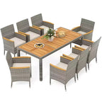 Costway 9 PCS Patio Dining Set for 8 Table and PE Rattan Chairs with 2 Umbrella Hole Navy/White