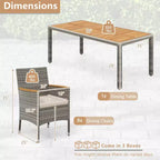 Costway 9 PCS Patio Dining Set for 8 Table and PE Rattan Chairs with 2 Umbrella Hole Navy/White