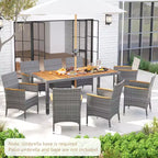 Costway 9 PCS Patio Dining Set for 8 Table and PE Rattan Chairs with 2 Umbrella Hole Navy/White