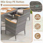 Costway 9 PCS Patio Dining Set for 8 Table and PE Rattan Chairs with 2 Umbrella Hole Navy/White