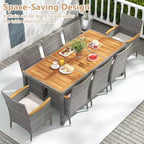 Costway 9 PCS Patio Dining Set for 8 Table and PE Rattan Chairs with 2 Umbrella Hole Navy/White
