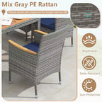 Costway 9 PCS Patio Dining Set for 8 Table and PE Rattan Chairs with 2 Umbrella Hole Navy/White