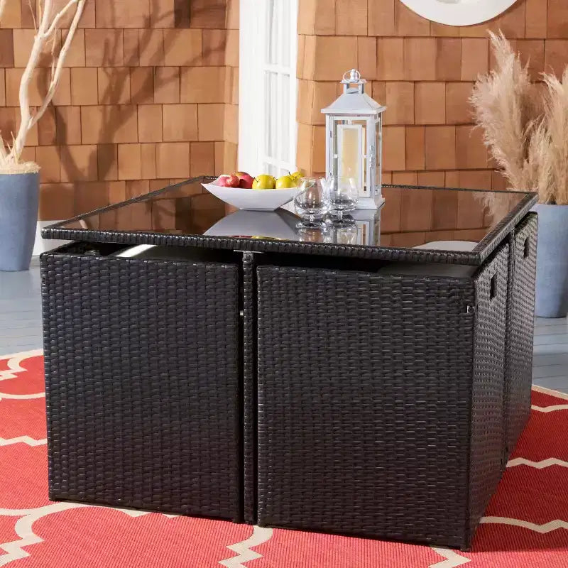 Klena 9 Piece Dining Set - Indoor/Outdoor - PAT9024 - Black/Beige - Safavieh
