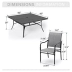Captiva Designs 9pc Patio Dining Set with Spacious Slat-top Square Metal Table & Steel Frame Chairs