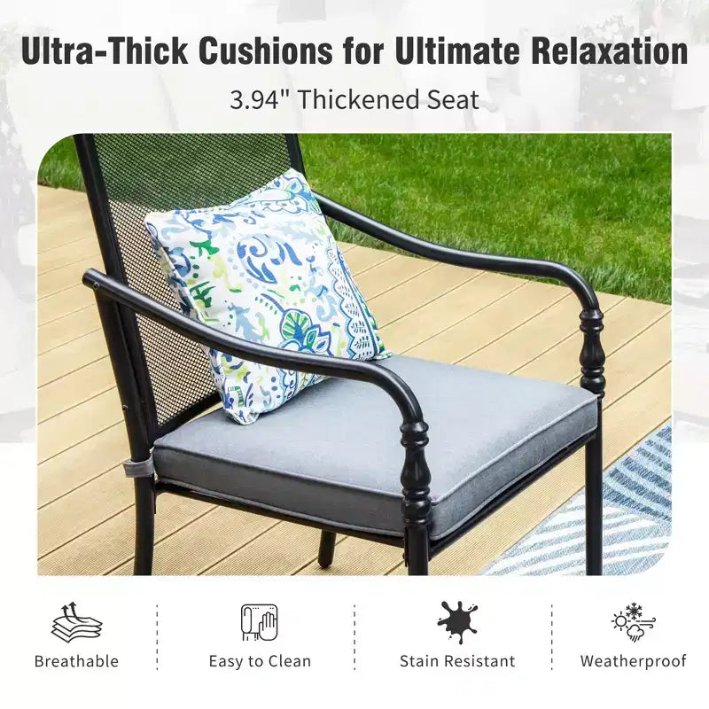 Captiva Designs 9pc Patio Dining Set with Spacious Slat-top Square Metal Table & Steel Frame Chairs