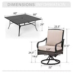 Captiva Designs 9pc Spacious Slat-top Square Metal Table & Rattan Metal Chairs with Thick Cushions