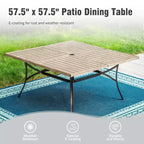 Captiva Designs 9pc Spacious Slat-top Square Metal Table & Rattan Metal Chairs with Thick Cushions