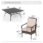 Captiva Designs 9pc Spacious Slat-top Square Metal Table & Rattan Metal Chairs with Thick Cushions