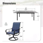 Captiva Designs 9pc Patio Dining Set with Slat-top Adjustable Steel Rectangle Table & Textilene Swivel Chairs