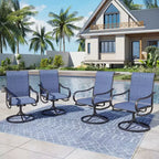 Captiva Designs 9pc Patio Dining Set with Slat-top Adjustable Steel Rectangle Table & Textilene Swivel Chairs