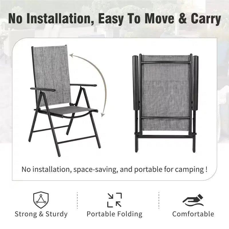 Captiva Designs 9pc Spacious Slat-top Rectangle Metal Table with Umbrella Hole & Textilene Reclining Foldable Chairs