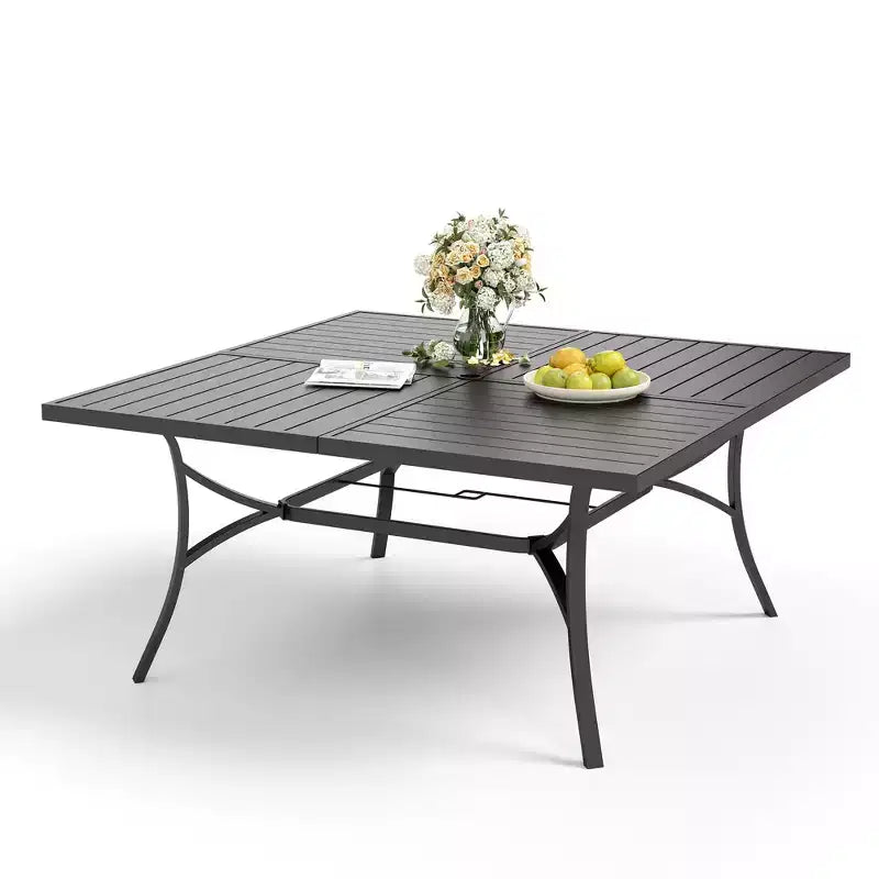 Captiva Designs 9pc Patio Slat-top Square Metal Dining Table & Stackable Textilene Aluminum Chairs