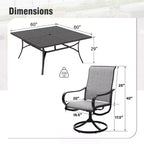 Captiva Designs – Salon de jardin spacieux 9 pièces composé d'une table carrée en métal à lattes avec trou pour parasol et de fauteuils pivotants en textilène