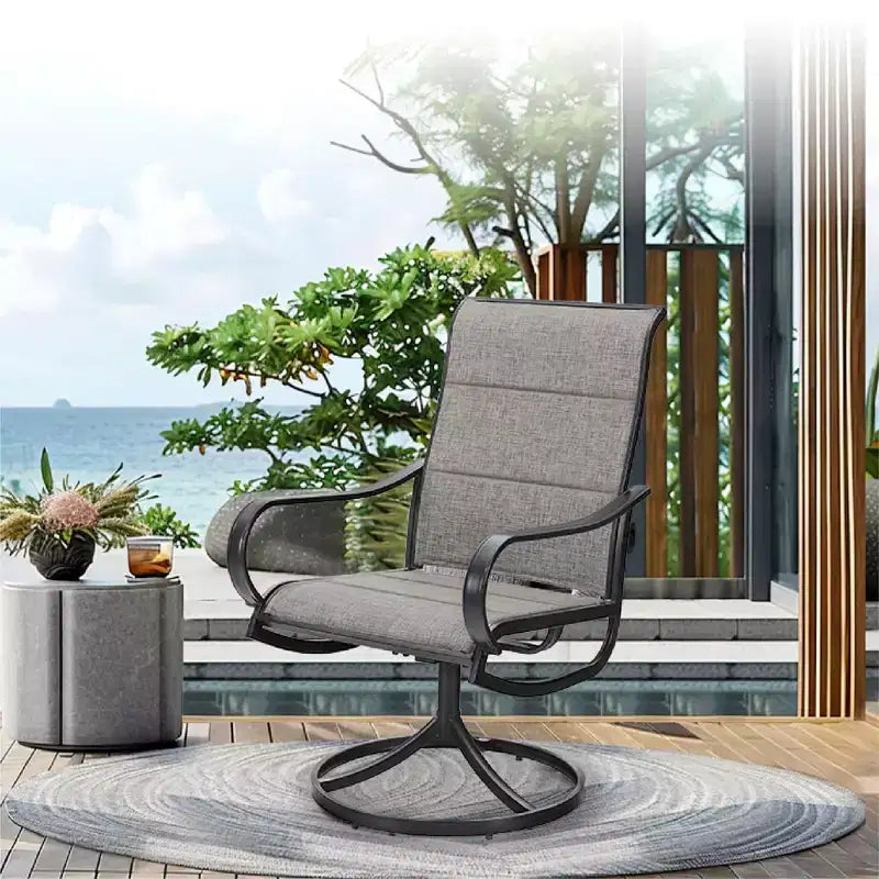 Captiva Designs 5pc Patio Wood-look Square Dining Table with Umbrella Hole & Textilene Swivel Chairs