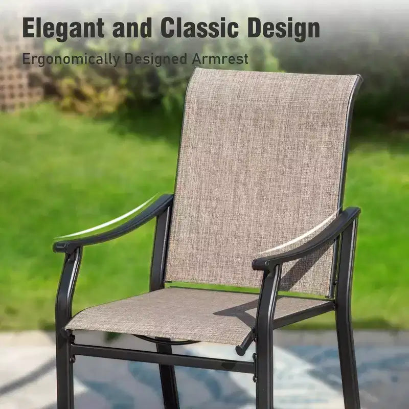 Captiva Designs Ensemble repas de jardin 9 pièces : table rectangulaire en acier noir et chaises fixes en textilène marron