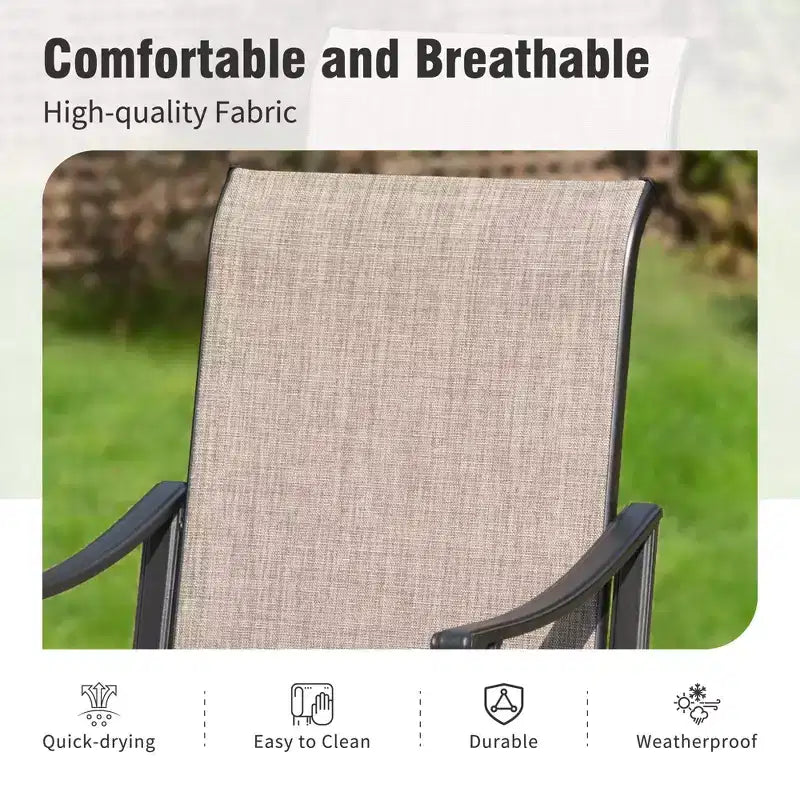 Captiva Designs Ensemble repas de jardin 9 pièces : table rectangulaire en acier noir et chaises fixes en textilène marron