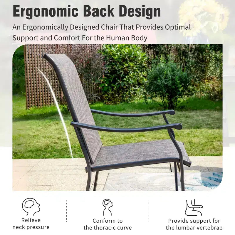 Captiva Designs Ensemble repas de jardin 9 pièces : table rectangulaire en acier noir et chaises fixes en textilène marron
