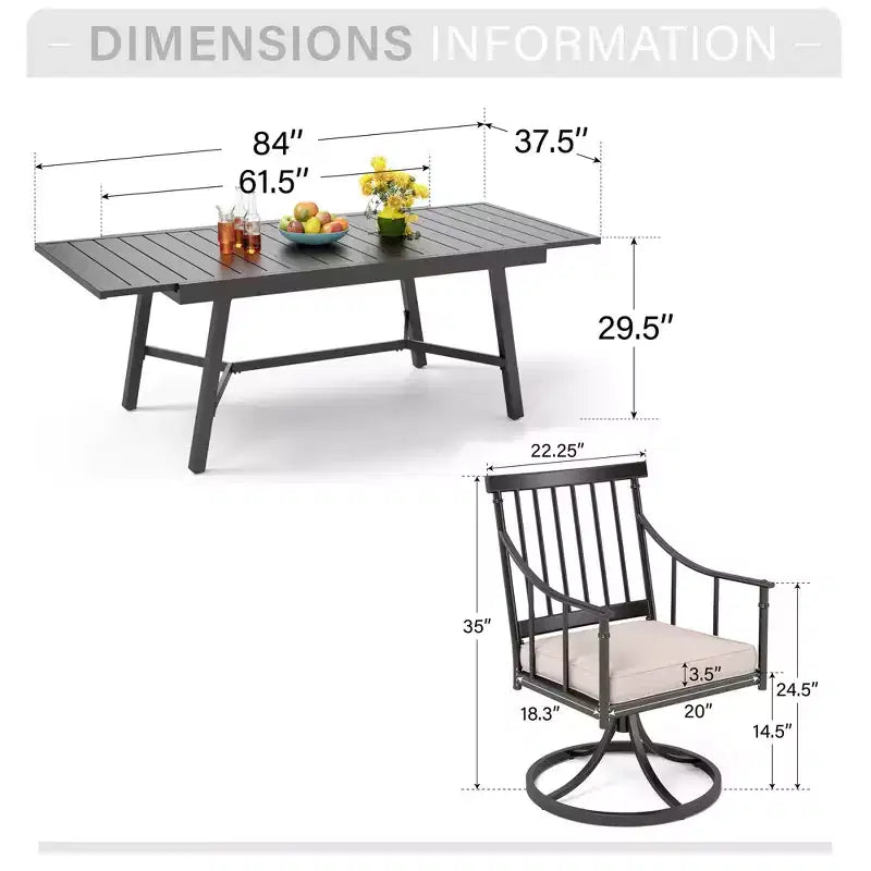 Captiva Designs 9pc Patio Slat-top Adjustable Steel Rectangle Table & Stylish Arm Chairs with Cushions
