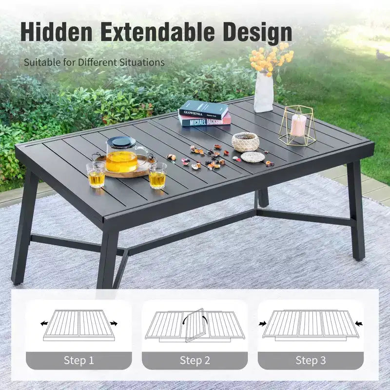 Captiva Designs 7pc Patio Dining Set with Slat-top Rectangle Table & Sling Foldable Chair