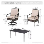 Captiva Designs 7pc Patio Dining Set with Slat-top Rectangle Table & Rattan Metal Fixed Chairs & Swivel Arm Chairs